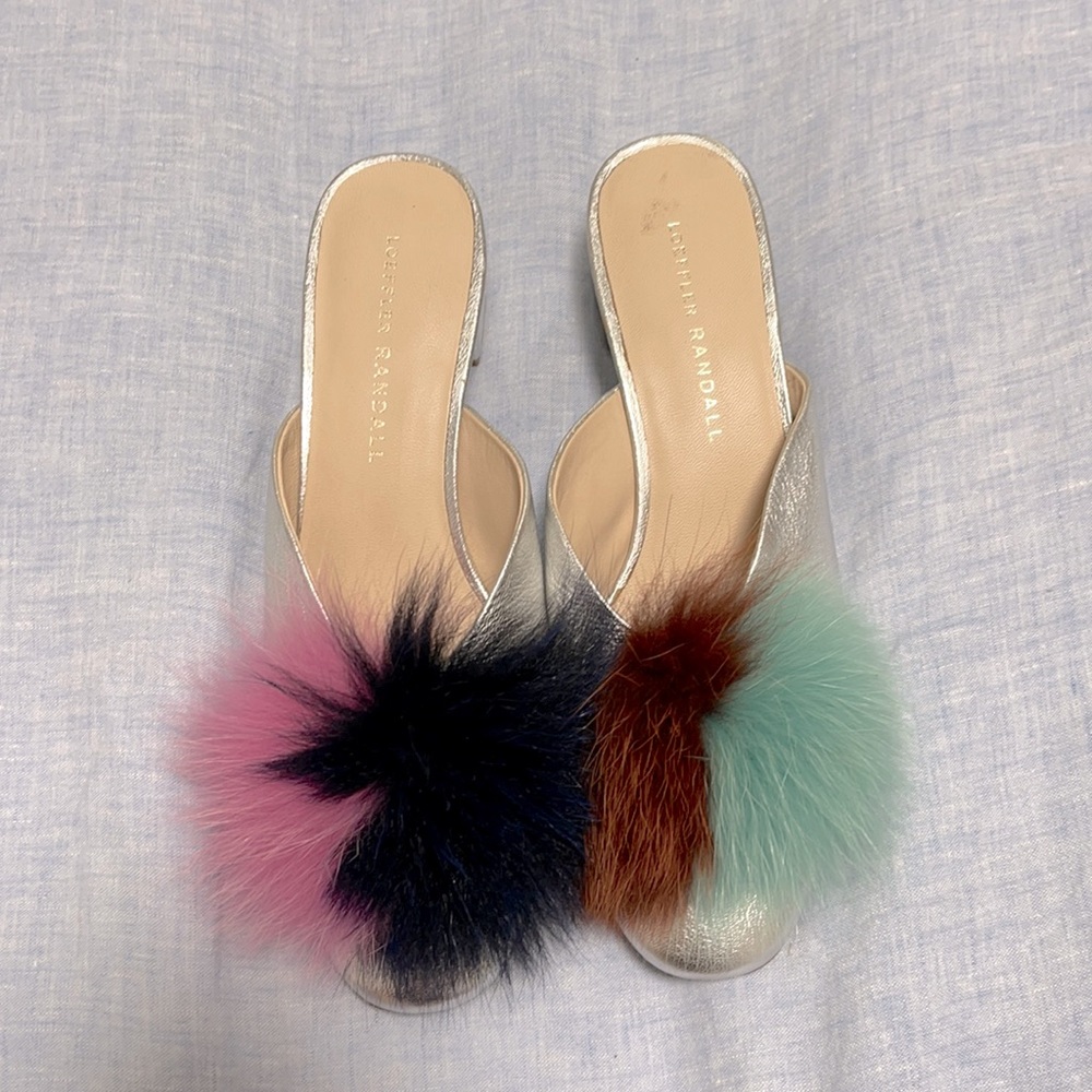Loeffler Randall Lulu Fur Pom-Pom Block Heel Mule - Picture 4 of 6